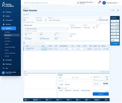 Royal Pharma ERP sales voucher screen