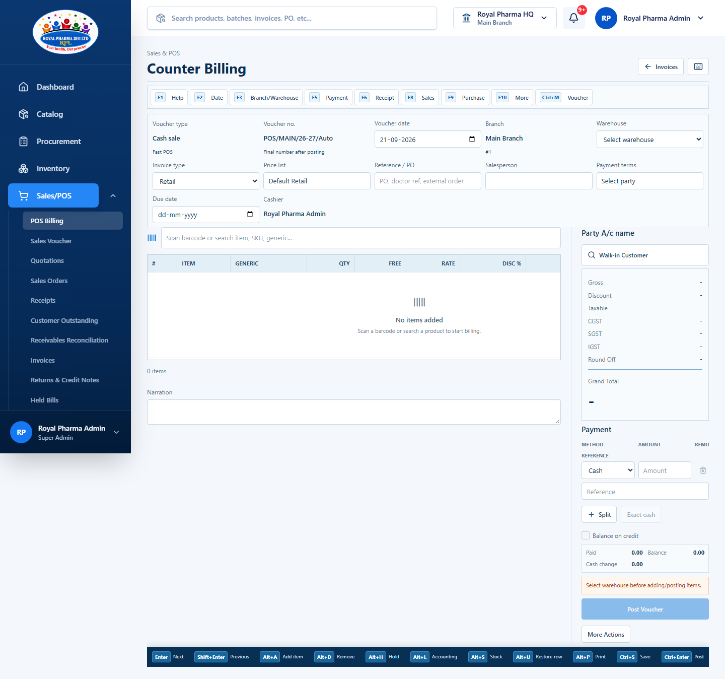 Royal Pharma ERP dashboard preview